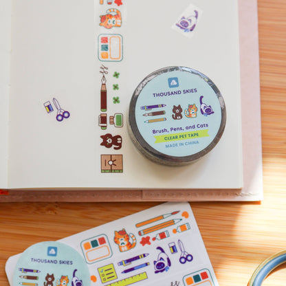 PET Tape (Transparent) Brush, Pens, and Cats