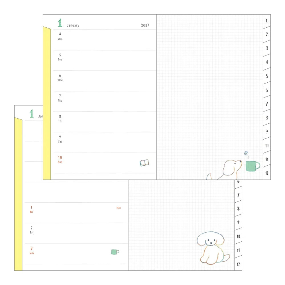 Midori Pocket Diary B6 2027 — Dog