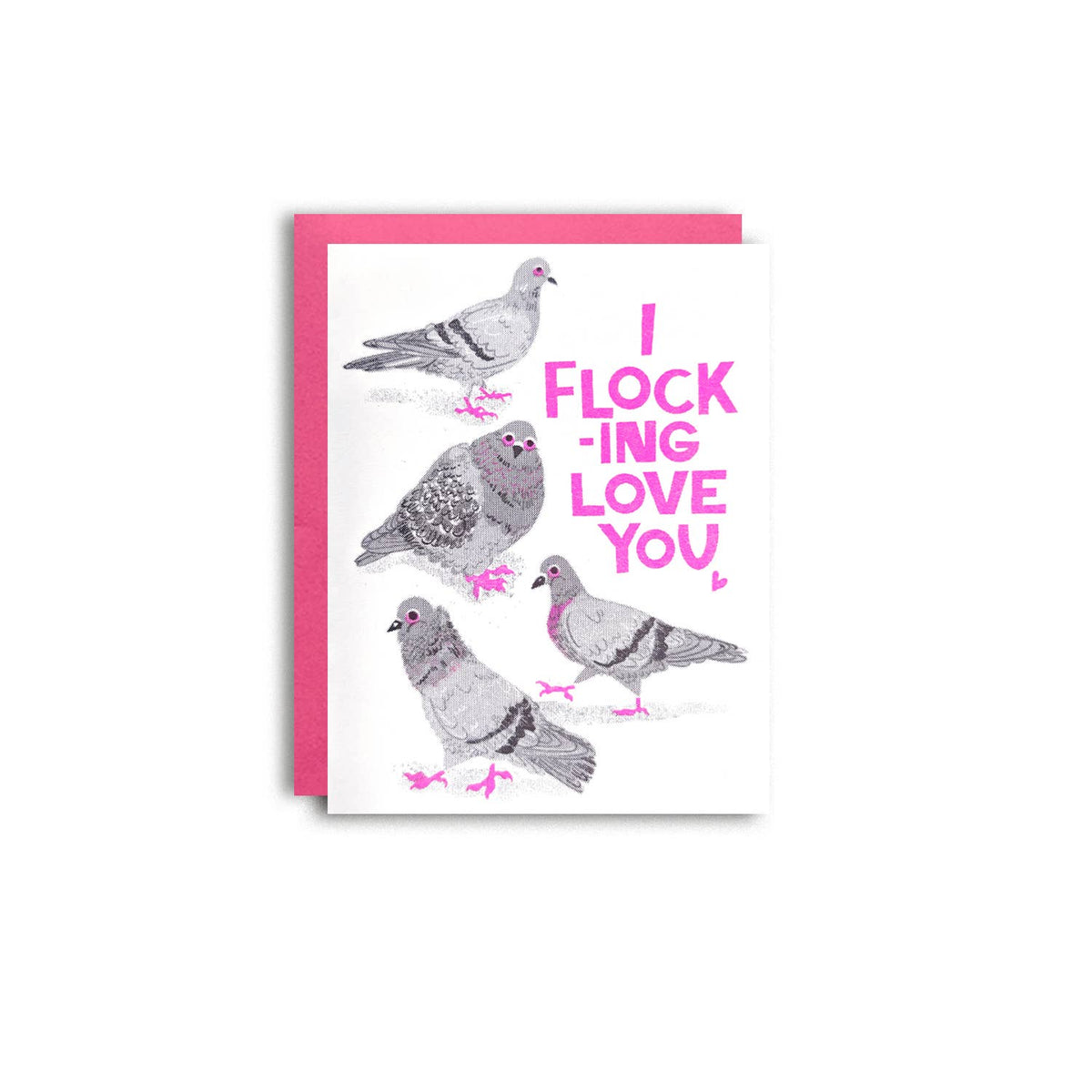 Flocking Love You Pigeon Risograph Greeting Card 