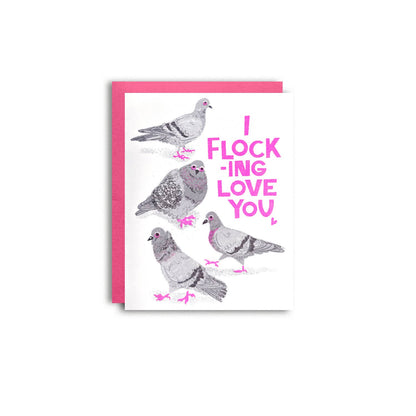 Flocking Love You Pigeon Risograph Greeting Card 