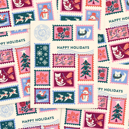 Christmas Postage Greeting Card Set: Boxed Set of 8: Set of 8