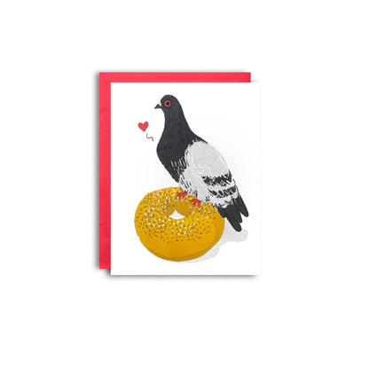 Bagel Love Risograph Pigeon Love Card